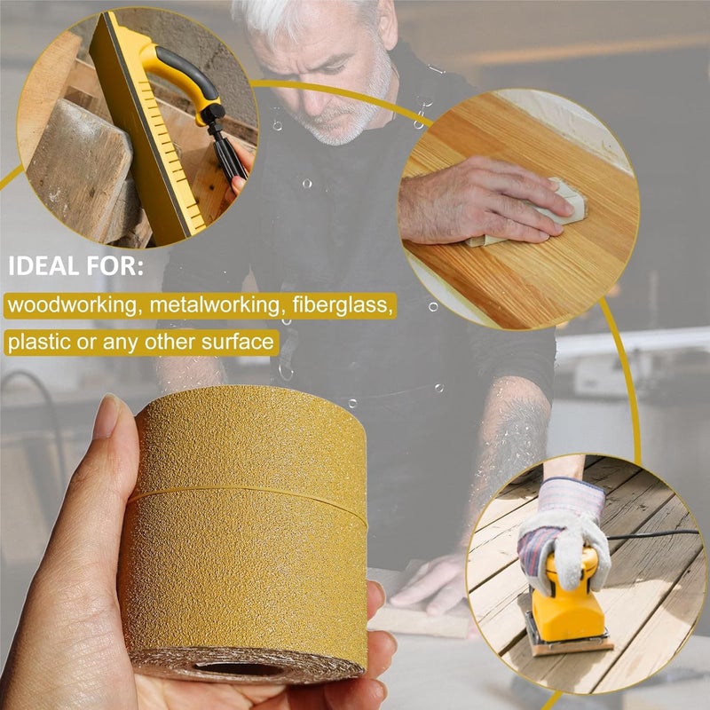 SACKORANGE Total 20 Yards 2-3/4" Wide Continuous Sandpaper Roll Kit - 80 120 180 320 Grit Hook & Loop Backing Longboard Sanding Paper for Automotive, Woodworking Air File Long Board Sanders - Image 4
